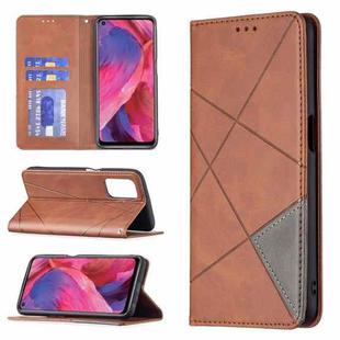 For OPPO A74 5G / A93 5G / A54 5G Rhombus Texture Horizontal Flip Magnetic Leather Case with Holder & Card Slots(Brown)