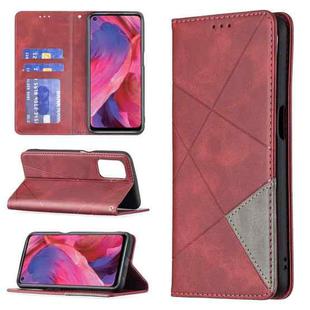 For OPPO A74 5G / A93 5G / A54 5G Rhombus Texture Horizontal Flip Magnetic Leather Case with Holder & Card Slots(Red)