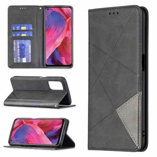 For OPPO A74 5G / A93 5G / A54 5G Rhombus Texture Horizontal Flip Magnetic Leather Case with Holder & Card Slots(Black)