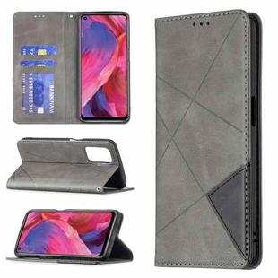 For OPPO A74 5G / A93 5G / A54 5G Rhombus Texture Horizontal Flip Magnetic Leather Case with Holder & Card Slots(Grey)