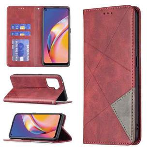 For OPPO A94 4G / Reno 5F / F19 Pro Rhombus Texture Horizontal Flip Magnetic Leather Case with Holder & Card Slots(Red)