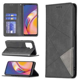 For OPPO A94 4G / Reno 5F / F19 Pro Rhombus Texture Horizontal Flip Magnetic Leather Case with Holder & Card Slots(Black)