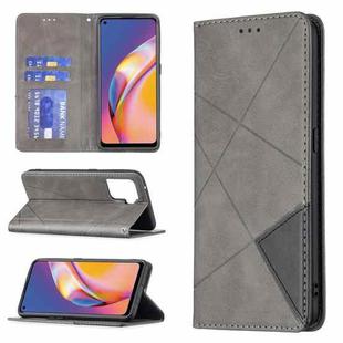 For OPPO A94 4G / Reno 5F / F19 Pro Rhombus Texture Horizontal Flip Magnetic Leather Case with Holder & Card Slots(Grey)
