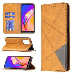 For OPPO A94 5G / F19 Pro Plus / Reno5 Z 5G Rhombus Texture Horizontal Flip Magnetic Leather Case with Holder & Card Slots(Yellow)