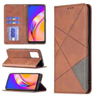 For OPPO A94 5G / F19 Pro Plus / Reno5 Z 5G Rhombus Texture Horizontal Flip Magnetic Leather Case with Holder & Card Slots(Brown)