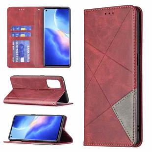 For OPPO Reno5 Pro Rhombus Texture Horizontal Flip Magnetic Leather Case with Holder & Card Slots(Red)