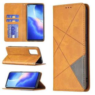 For OPPO Reno5 Rhombus Texture Horizontal Flip Magnetic Leather Case with Holder & Card Slots(Yellow)