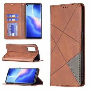 For OPPO Reno5 Rhombus Texture Horizontal Flip Magnetic Leather Case with Holder & Card Slots(Brown)
