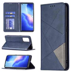 For OPPO Reno5 Rhombus Texture Horizontal Flip Magnetic Leather Case with Holder & Card Slots(Blue)