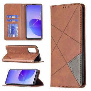 For OPPO Reno6 Rhombus Texture Horizontal Flip Magnetic Leather Case with Holder & Card Slots(Brown)