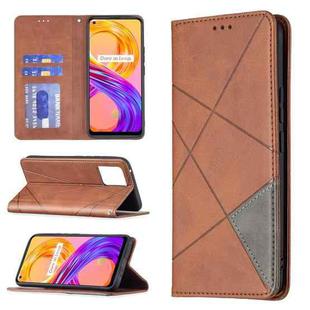 For OPPO Realme 8 / 8 Pro Rhombus Texture Horizontal Flip Magnetic Leather Case with Holder & Card Slots(Brown)