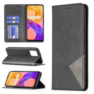 For OPPO Realme 8 / 8 Pro Rhombus Texture Horizontal Flip Magnetic Leather Case with Holder & Card Slots(Black)
