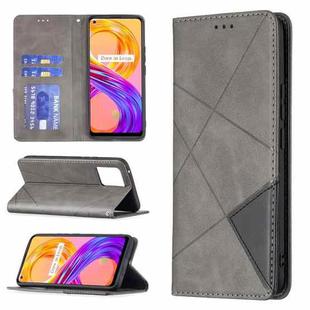 For OPPO Realme 8 / 8 Pro Rhombus Texture Horizontal Flip Magnetic Leather Case with Holder & Card Slots(Grey)