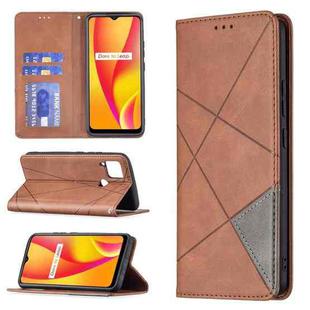 For OPPO Realme C15 / C12 / C25 Rhombus Texture Horizontal Flip Magnetic Leather Case with Holder & Card Slots(Brown)