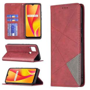 For OPPO Realme C15 / C12 / C25 Rhombus Texture Horizontal Flip Magnetic Leather Case with Holder & Card Slots(Red)