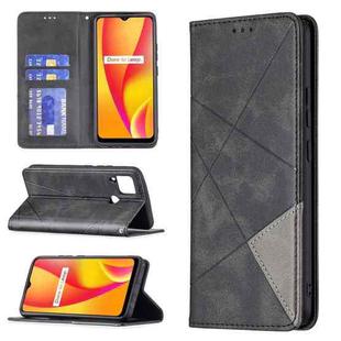 For OPPO Realme C15 / C12 / C25 Rhombus Texture Horizontal Flip Magnetic Leather Case with Holder & Card Slots(Black)