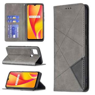 For OPPO Realme C15 / C12 / C25 Rhombus Texture Horizontal Flip Magnetic Leather Case with Holder & Card Slots(Grey)