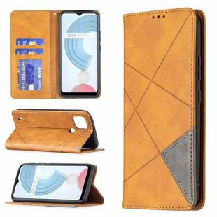 For OPPO Realme C21 / C20 Rhombus Texture Horizontal Flip Magnetic Leather Case with Holder & Card Slots(Yellow)