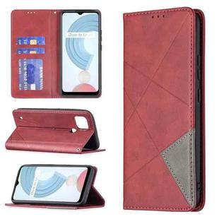 For OPPO Realme C21 / C20 Rhombus Texture Horizontal Flip Magnetic Leather Case with Holder & Card Slots(Red)