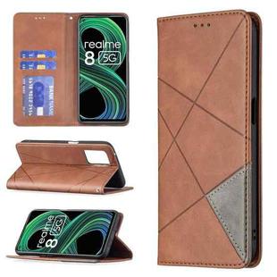 For OPPO Realme 8 5G / V13 Rhombus Texture Horizontal Flip Magnetic Leather Case with Holder & Card Slots(Brown)