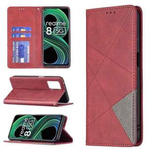 For OPPO Realme 8 5G / V13 Rhombus Texture Horizontal Flip Magnetic Leather Case with Holder & Card Slots(Red)