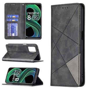 For OPPO Realme 8 5G / V13 Rhombus Texture Horizontal Flip Magnetic Leather Case with Holder & Card Slots(Black)