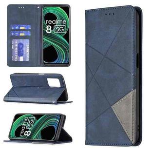 For OPPO Realme 8 5G / V13 Rhombus Texture Horizontal Flip Magnetic Leather Case with Holder & Card Slots(Blue)