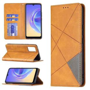 For vivo V21e 4G Rhombus Texture Horizontal Flip Magnetic Leather Case with Holder & Card Slots(Yellow)