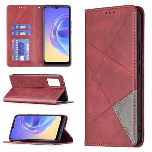 For vivo V21e 4G Rhombus Texture Horizontal Flip Magnetic Leather Case with Holder & Card Slots(Red)
