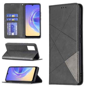 For vivo V21e 4G Rhombus Texture Horizontal Flip Magnetic Leather Case with Holder & Card Slots(Black)