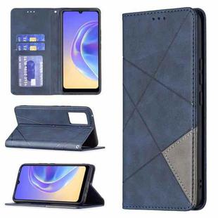 For vivo V21e 4G Rhombus Texture Horizontal Flip Magnetic Leather Case with Holder & Card Slots(Blue)