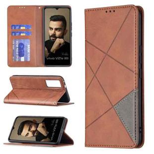 For vivo V21e 5G Rhombus Texture Horizontal Flip Magnetic Leather Case with Holder & Card Slots(Brown)