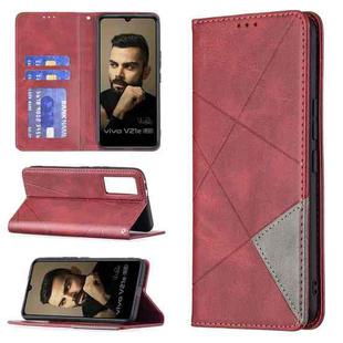 For vivo V21e 5G Rhombus Texture Horizontal Flip Magnetic Leather Case with Holder & Card Slots(Red)
