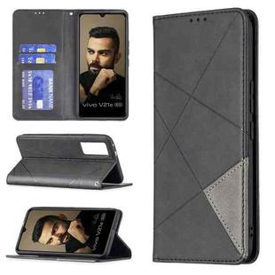 For vivo V21e 5G Rhombus Texture Horizontal Flip Magnetic Leather Case with Holder & Card Slots(Black)