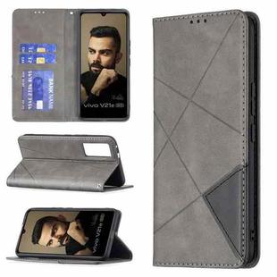 For vivo V21e 5G Rhombus Texture Horizontal Flip Magnetic Leather Case with Holder & Card Slots(Grey)