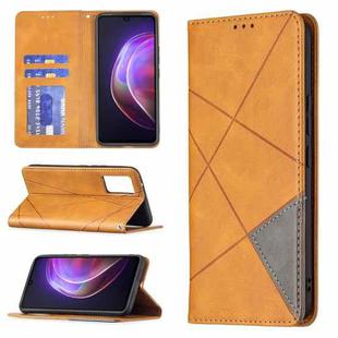 For vivo V21 Rhombus Texture Horizontal Flip Magnetic Leather Case with Holder & Card Slots(Yellow)