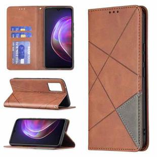 For vivo V21 Rhombus Texture Horizontal Flip Magnetic Leather Case with Holder & Card Slots(Brown)