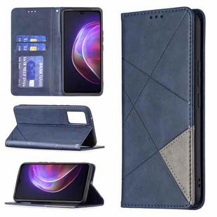 For vivo V21 Rhombus Texture Horizontal Flip Magnetic Leather Case with Holder & Card Slots(Blue)