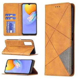 For vivo Y51 2020 / Y51a / Y51s Rhombus Texture Horizontal Flip Magnetic Leather Case with Holder & Card Slots(Yellow)