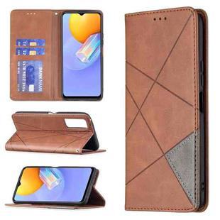 For vivo Y51 2020 / Y51a / Y51s Rhombus Texture Horizontal Flip Magnetic Leather Case with Holder & Card Slots(Brown)