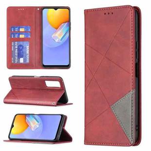 For vivo Y51 2020 / Y51a / Y51s Rhombus Texture Horizontal Flip Magnetic Leather Case with Holder & Card Slots(Red)