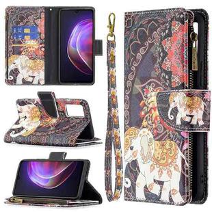 For vivo V21 Colored Drawing Pattern Zipper Horizontal Flip Leather Case with Holder & Card Slots & Wallet(Flower Elephants)