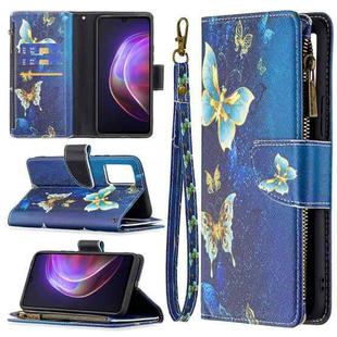 For vivo V21 Colored Drawing Pattern Zipper Horizontal Flip Leather Case with Holder & Card Slots & Wallet(Gold Butterfly)