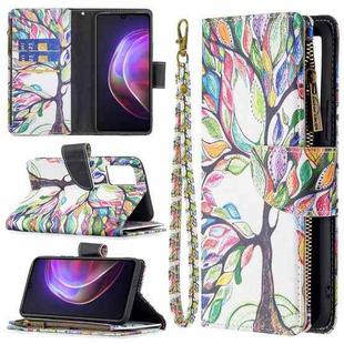 For vivo V21 Colored Drawing Pattern Zipper Horizontal Flip Leather Case with Holder & Card Slots & Wallet(Big Tree)