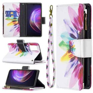 For vivo V21 Colored Drawing Pattern Zipper Horizontal Flip Leather Case with Holder & Card Slots & Wallet(Sun Flower)