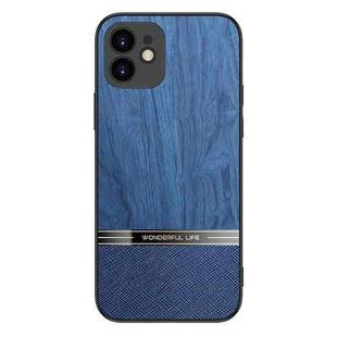 Shang Rui Wood Grain Skin PU + TPU Shockproof Case For iPhone 12(Blue)