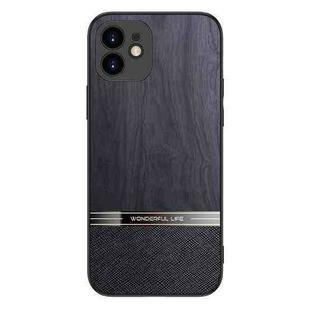 Shang Rui Wood Grain Skin PU + TPU Shockproof Case For iPhone 12(Black)