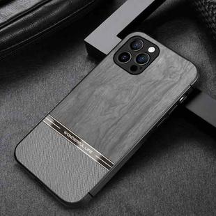 Shang Rui Wood Grain Skin PU + TPU Shockproof Case For iPhone 12 Pro(Grey)