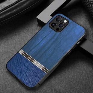 For iPhone 12 Pro Shang Rui Wood Grain Skin PU + TPU Shockproof Case(Blue)