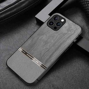 For iPhone 11 Pro Max Shang Rui Wood Grain Skin PU + TPU Shockproof Case (Grey)